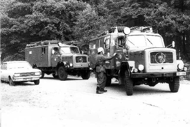 Magirus SKW 1200 und LF 16 TS, Übung Mun-Depot Visbeck.